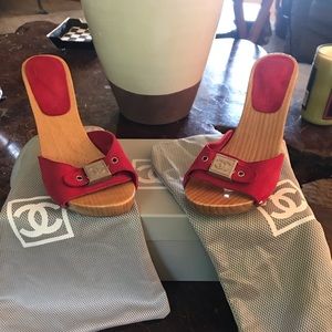 Chanel Red Mules